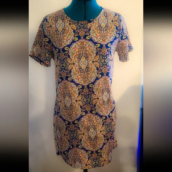 Mika & Gala Paisley Multucolor Print Midi Tunic Style Dress, 8 Medium - Picture 2 of 6